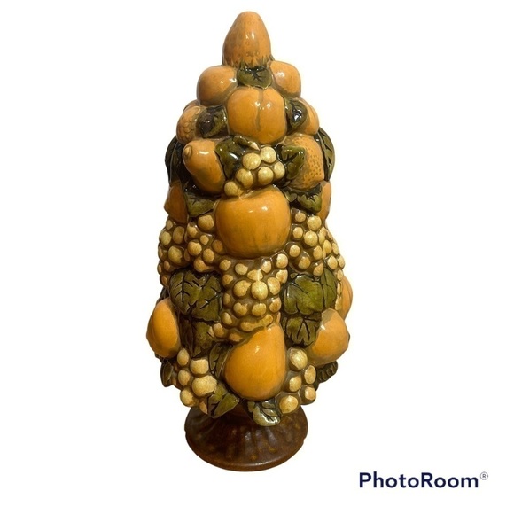 Vintage Holland Mold Ceramic Fruit Topiary Tree Pear Apples Centerpiece